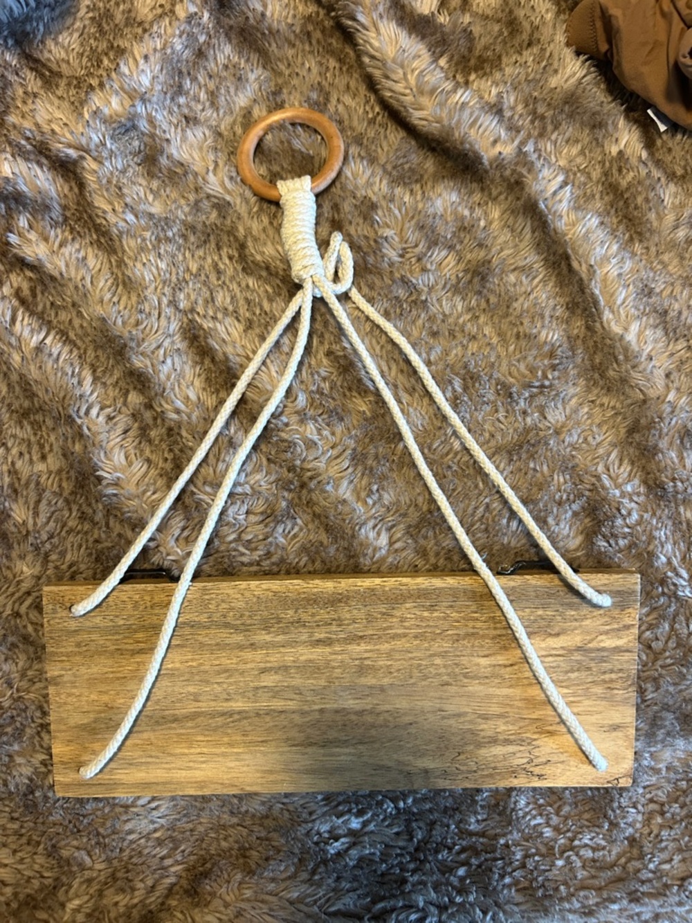 Urban Outfitters Wood Hanging Plaque with Cream Rope & Natural Ring